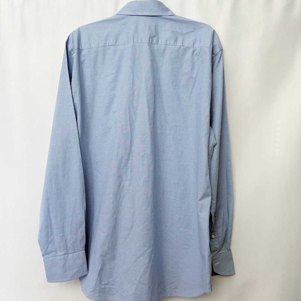 NWOT Canali Men’s Luxury Italian Shirt Sky Blue Checkered Dress Shirt, L - Picture 7 of 9